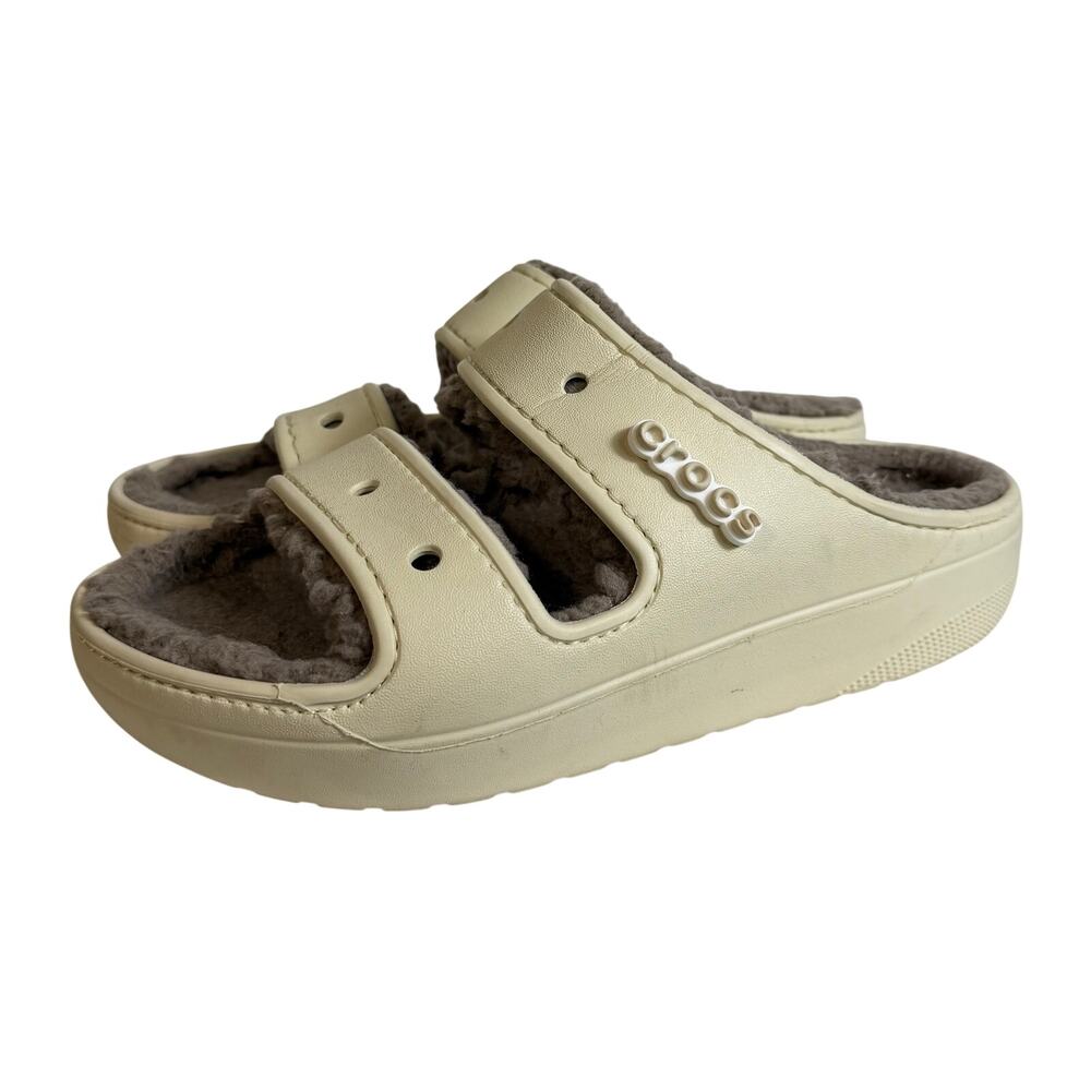 Crocs Classic Cozy Sandal Bone Faux Fur Lined Platform Slides Mens 8 Wm. 10